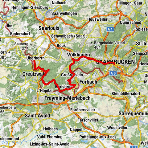 Ruta ciclista del Saarland "Etapa 7 de Überherrn a Saarbrücken"