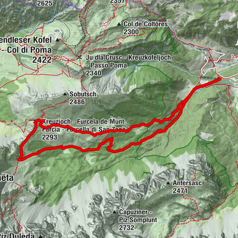 Pares - Kreuzjoch - Medalges-Alm - Ûtia Ciampciôs - Pares