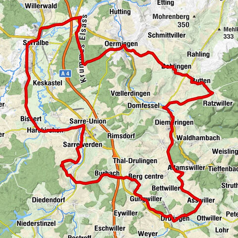 Boucle régionale Alsace à vélo BR49 : Tour de l'Alsace Bossue