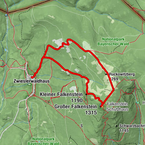 Zwieseler Waldhaus - Kleiner Falkenstein - Großer Falkenstein - Ruckowitzberg