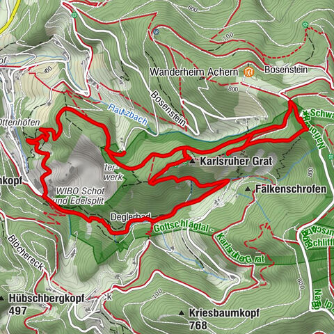 Ottenhöfen im Schwarzwald - Karlsruher Grat - Deglerbad - Edelfrauengrab-Wasserfälle