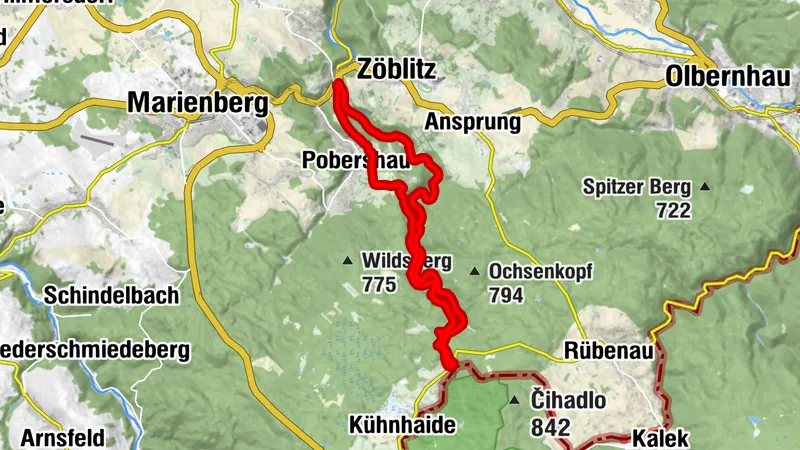Excursión de un día Kammweg 14 Entre Kühnhaide y Pobershau 21km