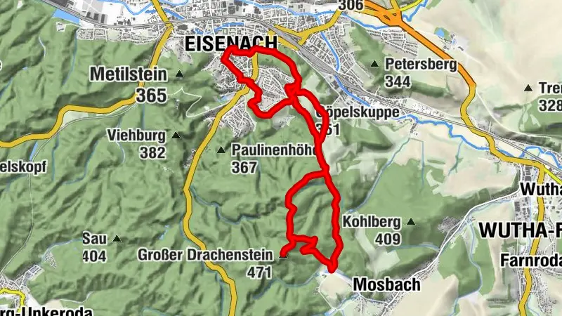 Ruta circular hasta la piscina Mosbacher en el bosque cerca de Eisenach - Bosque de Turingia