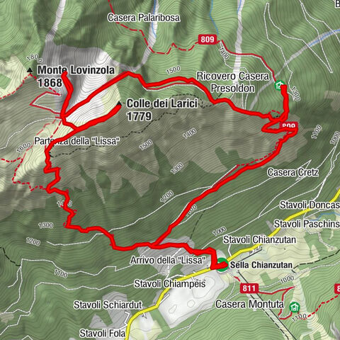 De Sella Chianzutan al Colle dei Larici, el camino del mármol rojo