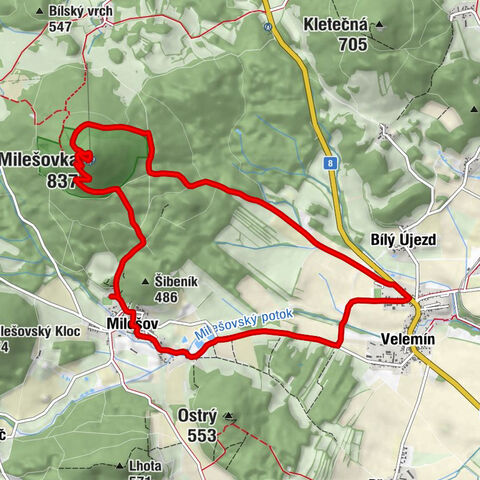 Milešov - Milešovka - Chata Milešovka - Bílý Újezd