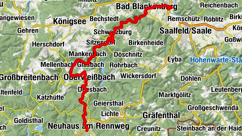 Ruta ciclista - "Ruta ciclista Schwarzatal" - Neuhaus am Rennweg a Bad Blankenburg