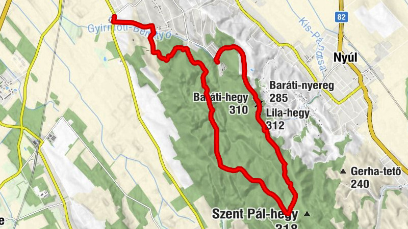 Tényő - Nyúli-hegy - Lila-hegy - Győrújbarát