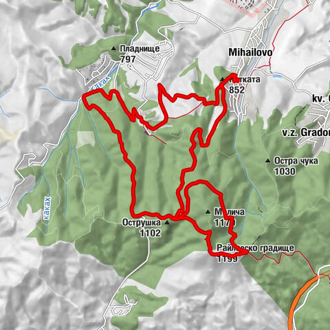 Китката - Острушка - х. Люлин (руини) - Райловско градище