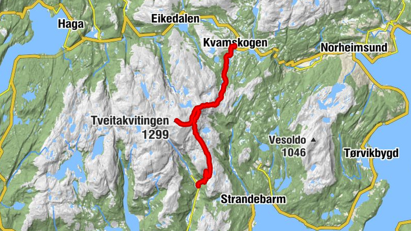 Bjørnafjorden - Tveitakvitingen - Mødal - Kvamskogen
