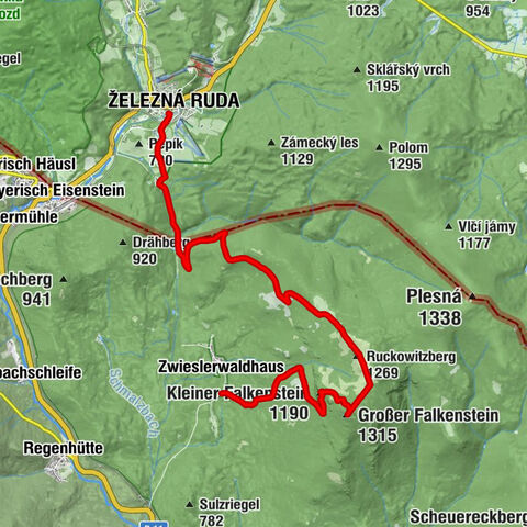 Železná Ruda - Ruckowitzberg - Großer Falkenstein - Waldgasthof zum Falkenstein