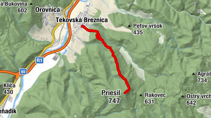 Tekovská Breznica - Dolný les - Hrádok - Priesil