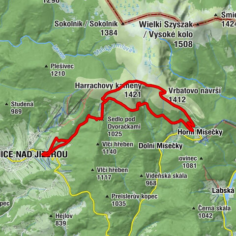 Rokytno - Sedlo pod Dvoračkami - Vrbatovo návrší - Harrachovy kameny
