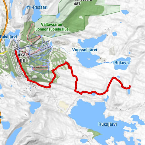 Ruta de caminata invernal desde el pueblo de Ruka hasta Lammintupa