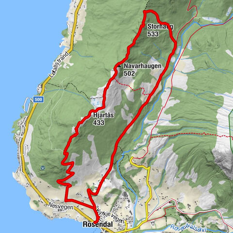 Rosendal - Storhaug - Navarhaugen - Hjartås