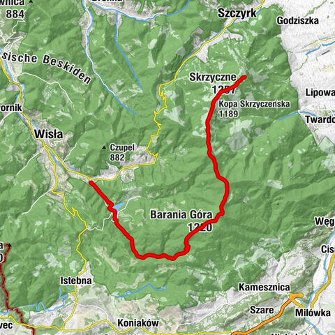 Za Studnie - Barania Góra - Skrzyczne - Schronisko PTTK Skrzyczne