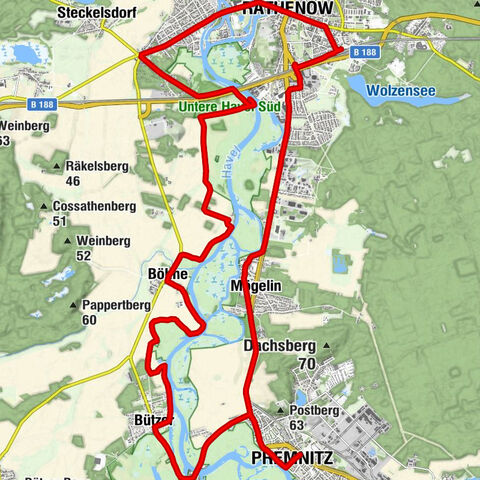 Arado-Siedlung - Dorfkirche Böhne - Schienenberg - Dorfkirche Mögelin