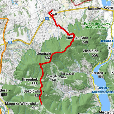 Kozy - Groniczki - Magurka Wilkowicka - Schronisko PTTK na Magurce