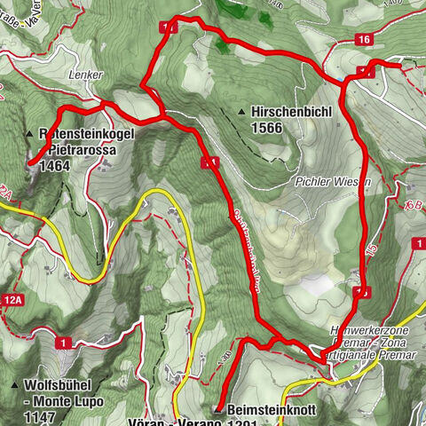Vöran - Verano - Beimsteinknott - Rotensteinkogel - Pietrarossa - S'Stübele