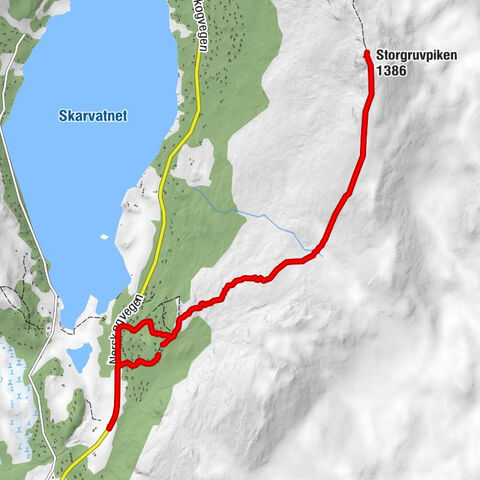 Oppdal - Grønlia hytteområde - Skaret hytteområde - Storgruvpiken