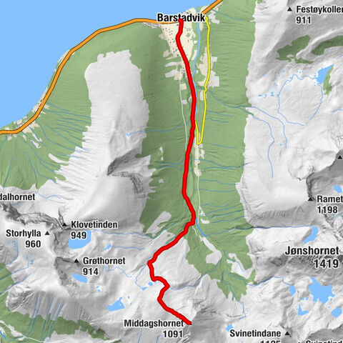 Barstadvik - Melbøsætra - Barstadsætra - Middagshornet