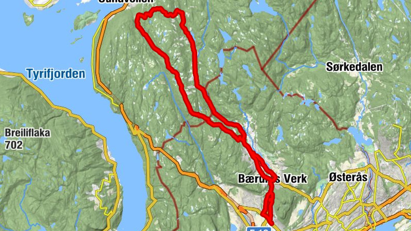 Sandvika - Hammerbakken - Bærums Verks kapell - Kolsås