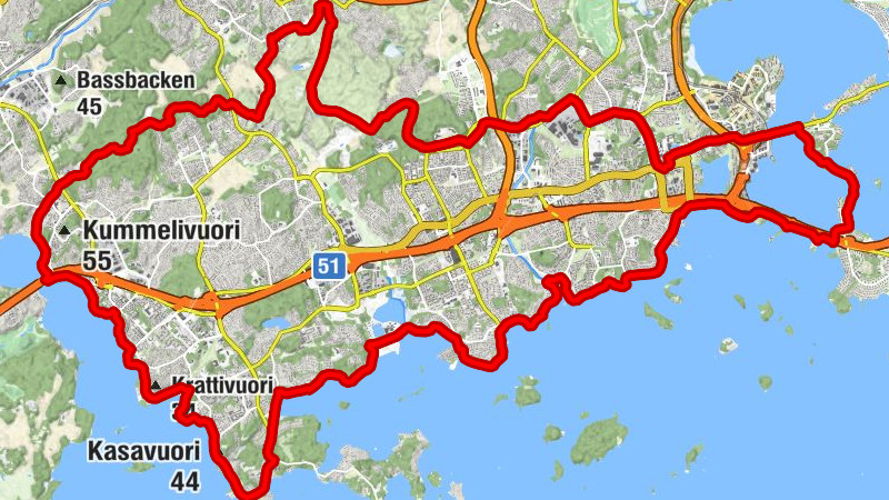 Tapiola - Ruduksenmäki - Mossasvedjebergen - Kasavuori