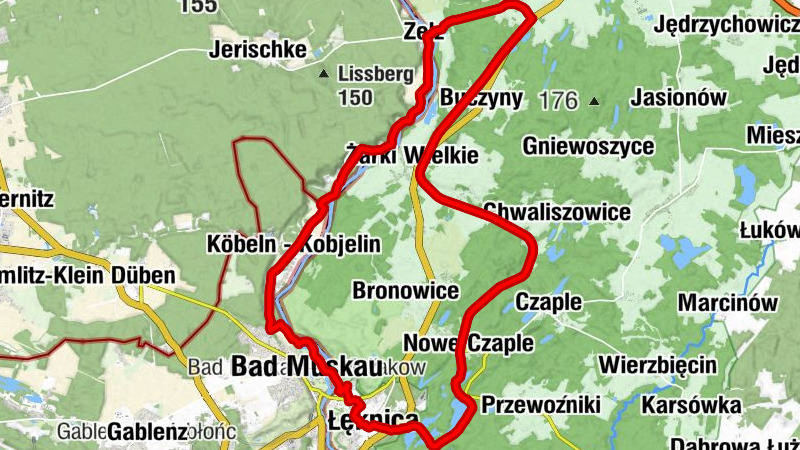 Łęknica - Nowe Czaple - Żarki Małe - Bad Muskau – Mužakow