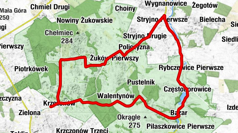 Rynek - Kaplica - Kościół pw. Wniebowzięcia Najświętszej Maryi Panny w Krzczonowie - Kościół pw. Matki Boskiej Królowej Polski w Żukowie