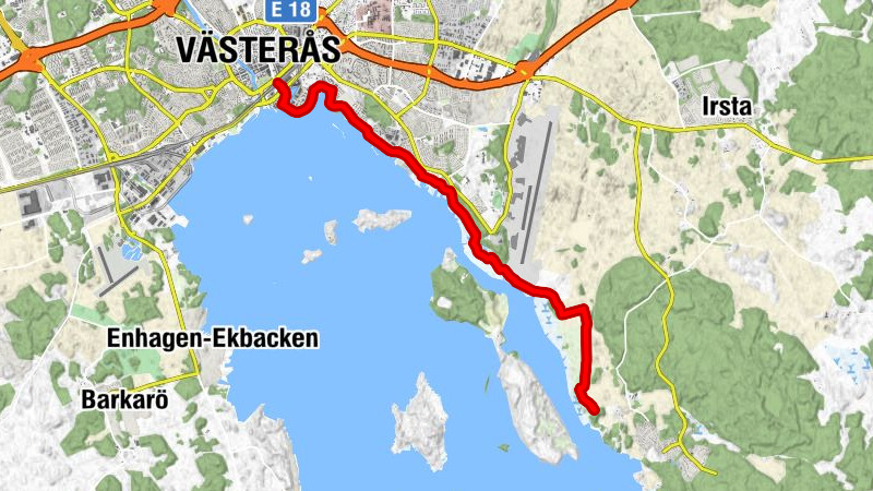 Västerås Central - Västerås - Öster Mälarstrand - Trådarön