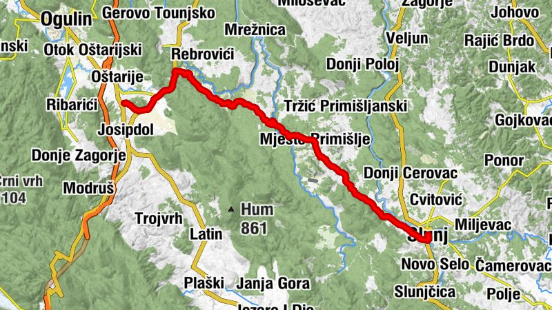 Šušnjevo Selo - Čakovac Oštarski - Košare - Slunj