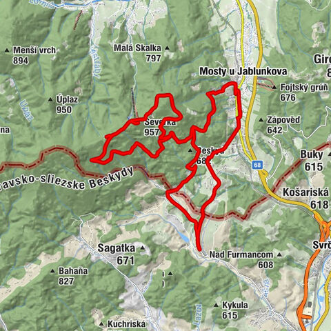 Milošová - Kaplička sv. Petra a Pavla - Severka - Čerchlaný Beskyd