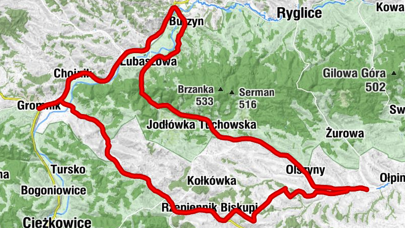 Nadole Północne - Olszyny - Kościół św. Jana Chrzciciela w Rzepienniku Biskupim - Nadole Południowe