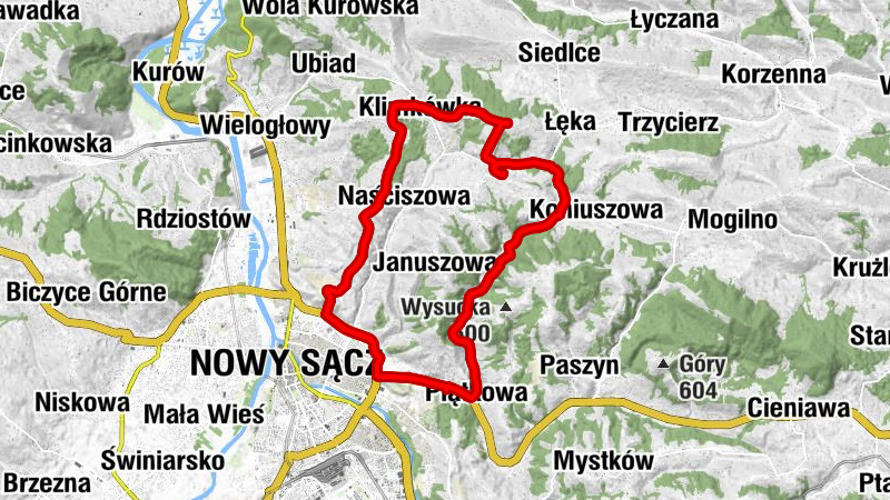 Grabie - Przedewsie - Nowy Sącz - Kumienowiecka Góra (Kominowiec)
