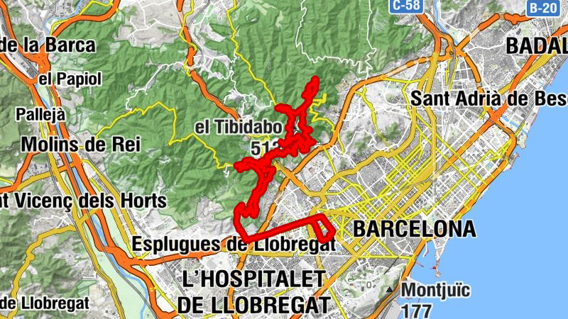 Plaça del Centre - Turó de la Font Groga - Turó de Miralluna - el Tibidabo