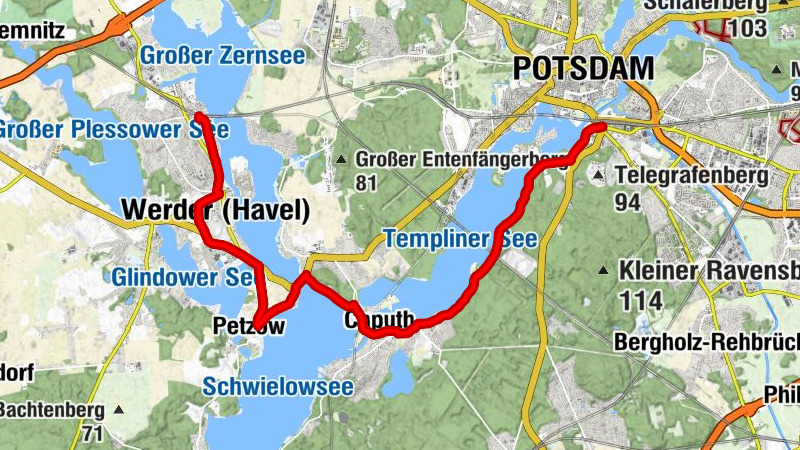 Werder (Havel) - Ev. Gemeindehaus - Mierenberg - Hauptbahnhof und Brauhausberg Nord