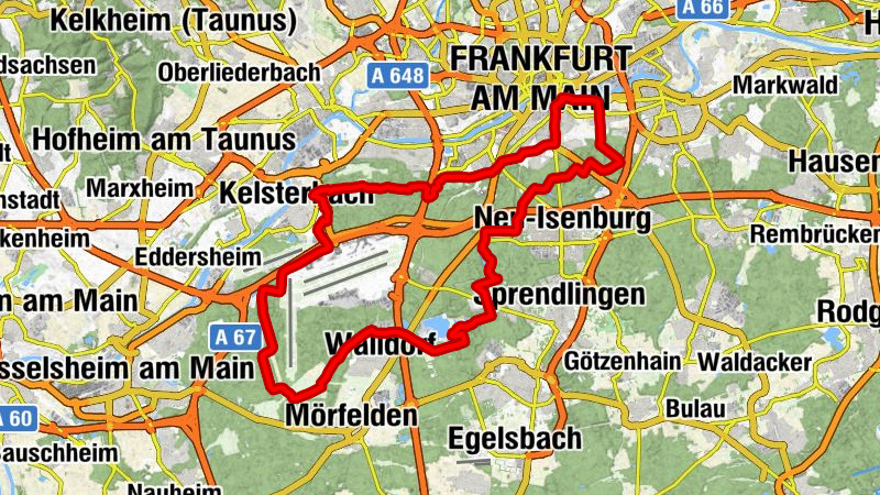 Frankfurt am Main - Kelsterbach - Odenwaldklubhaus Rüsselsheim - Offenbach am Main