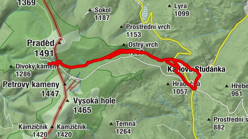 Kurzovní chata - Hubertov - Karlova Studánka - sv. Panny Marie
