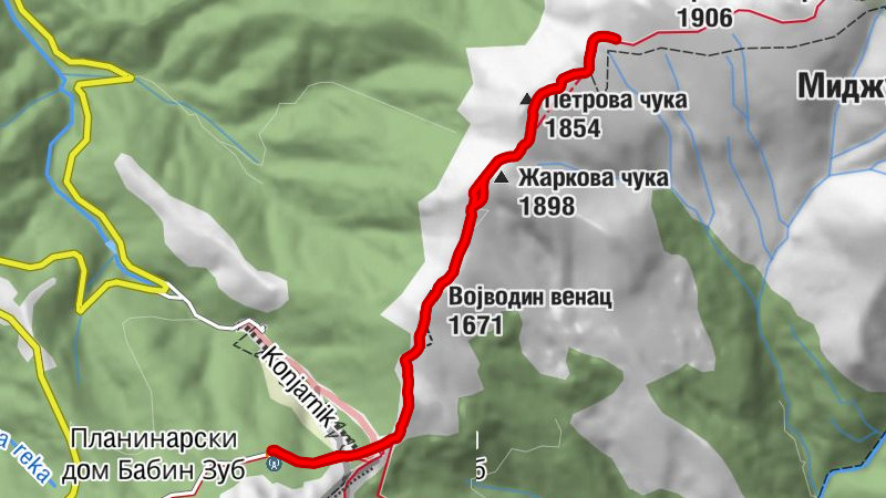 Планинарски дом Бабин Зуб - Војводин венац - Жаркова чука - Петрова чука
