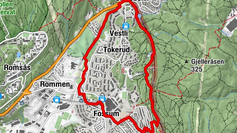 Lørenskog - Østre Tokerud - Nordre Rommen - Nordre Tokerud