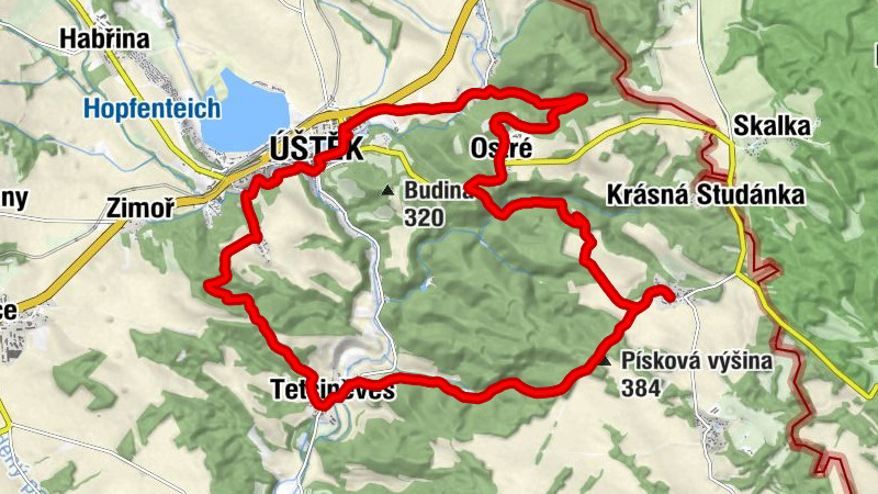 Úštěk-Českolipské Předměstí - Písková výšina - Kaple Povýšení sv. Kříže - Sporthotel Patriot