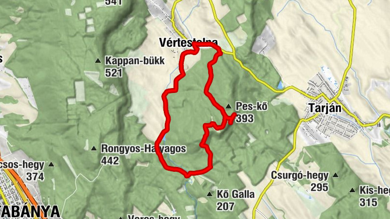 Vértestolna - Peskő-barlang - Tuskó-rét