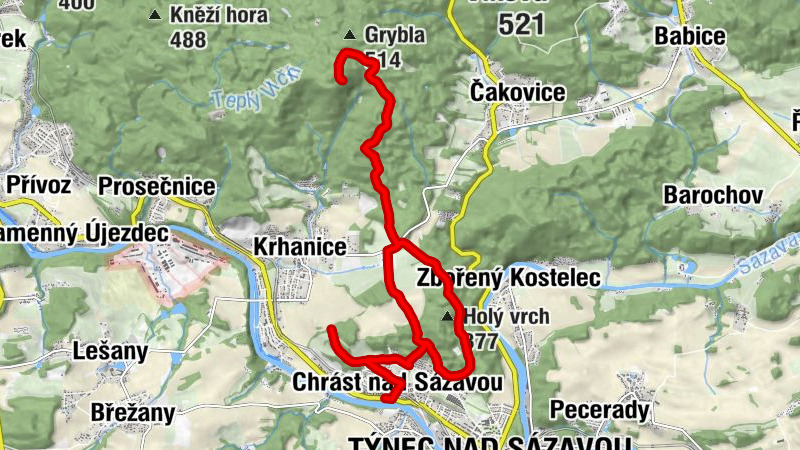 Chrást nad Sázavou - Kostel sv. Kateřiny - Dolní Požáry - Týnec nad Sázavou