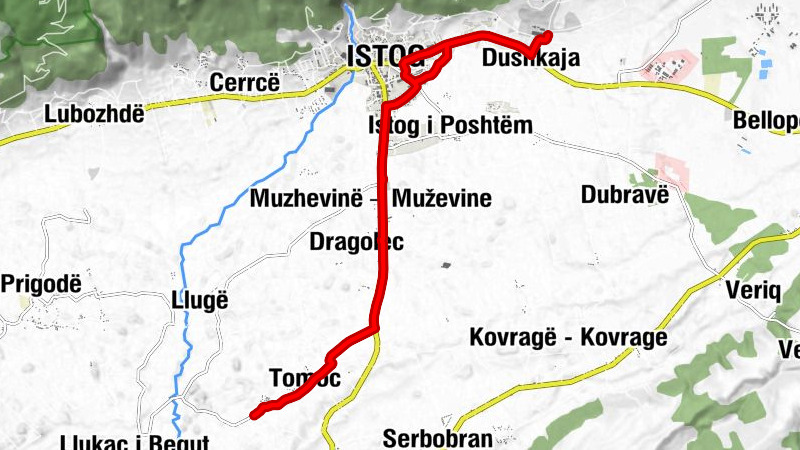 Dushkaja - Istog - Muzhevinë – Muževine - Dragolec
