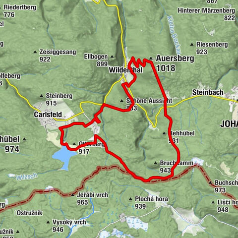 Ruta de un día Camino de la cresta 25 Desde Auersberg hasta la presa Carlsfeld y vuelta