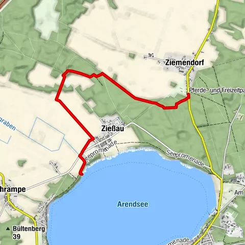 Rutas de estrella de Ziemendorf a la piscina para caballos a través del claro de Ziemendorf