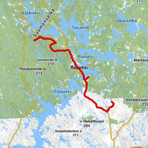 Ruta en bicicleta por cuatro hostales en Ruovesi (de sur a norte, ruta lineal)