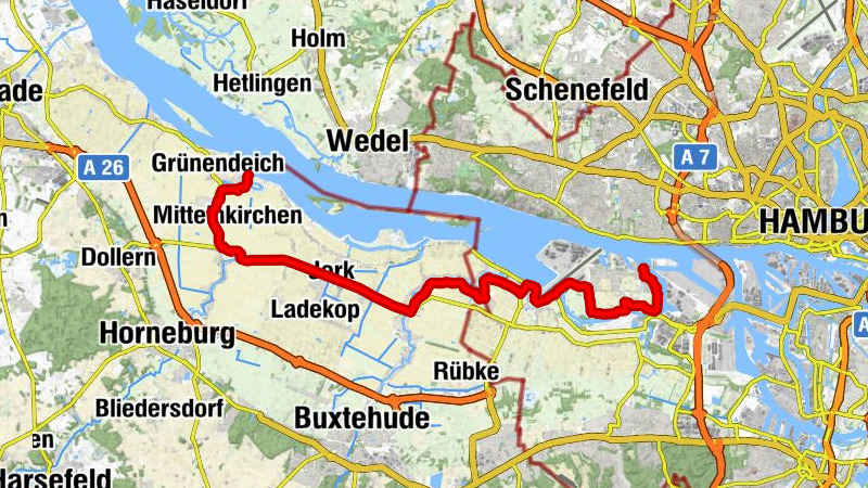 Elberadweg Abschnitt Finkenwerder-Lühe in der Urlaubsregion Altes Land am Elbstrom