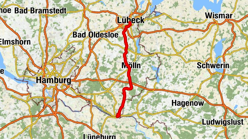 Elbe-Lübeck Canal from Lauenburg to the Baltic Sea