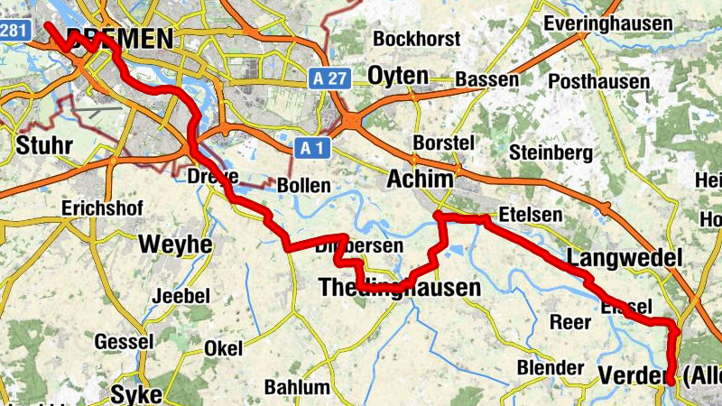 Weser-Radweg, 6. Etappe: Von Verden nach Bremen