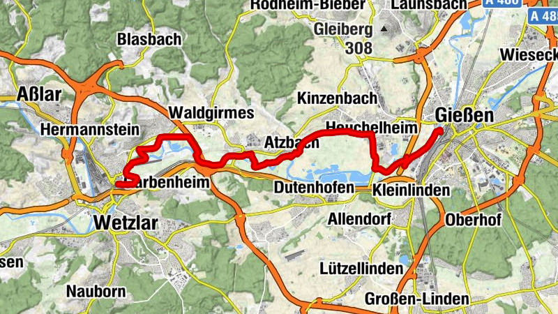 Lahnradweg 4th stage upstream Wetzlar - Gießen